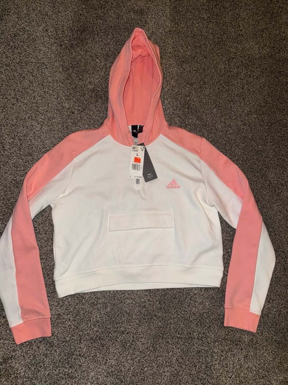 Adidas Cropped Hoodie Size L White Glory Pink